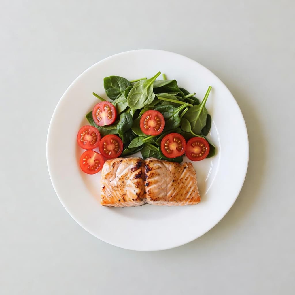 Salmón a la plancha con espinacas y tomates