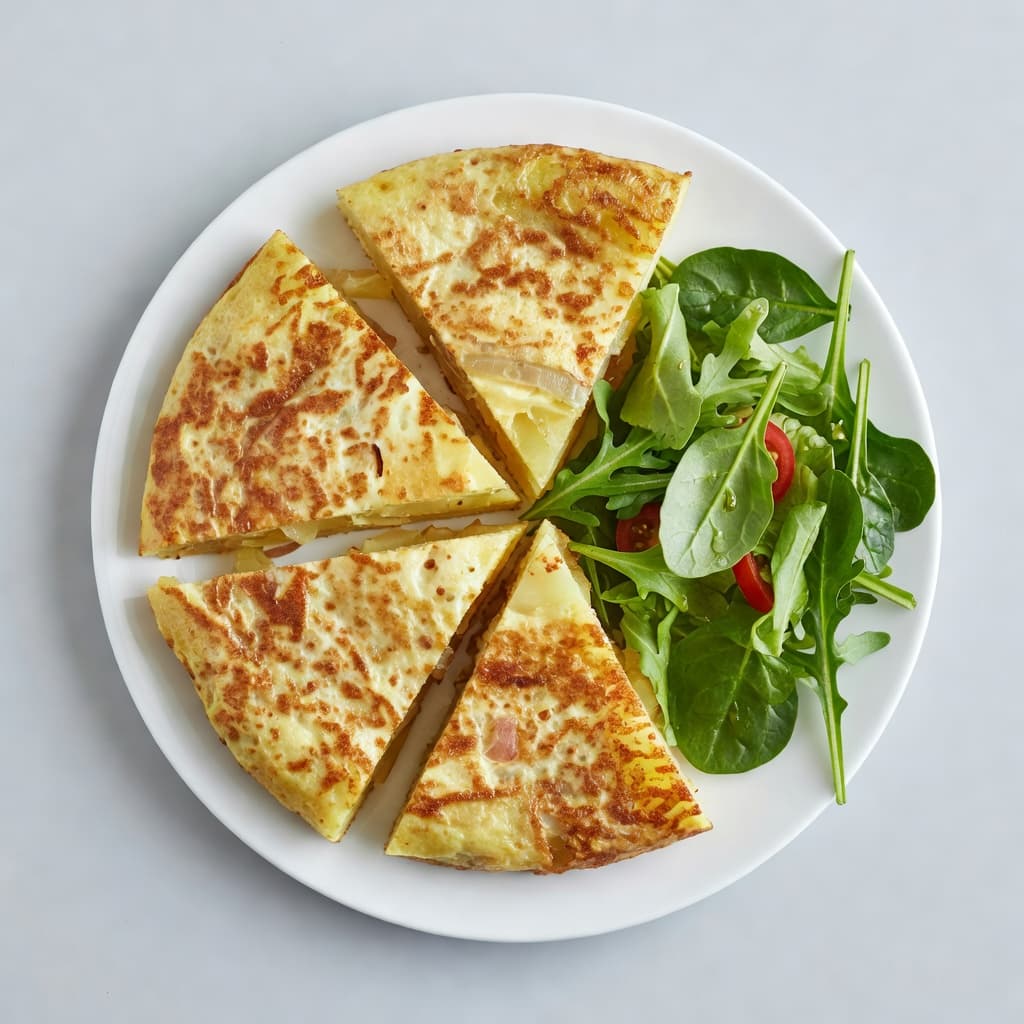 Tortilla de patatas con ensalada